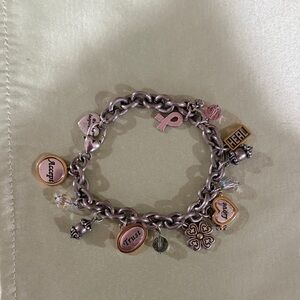 Vintage Brighton Silver Charm Bracelet with Pink and Gold Accents